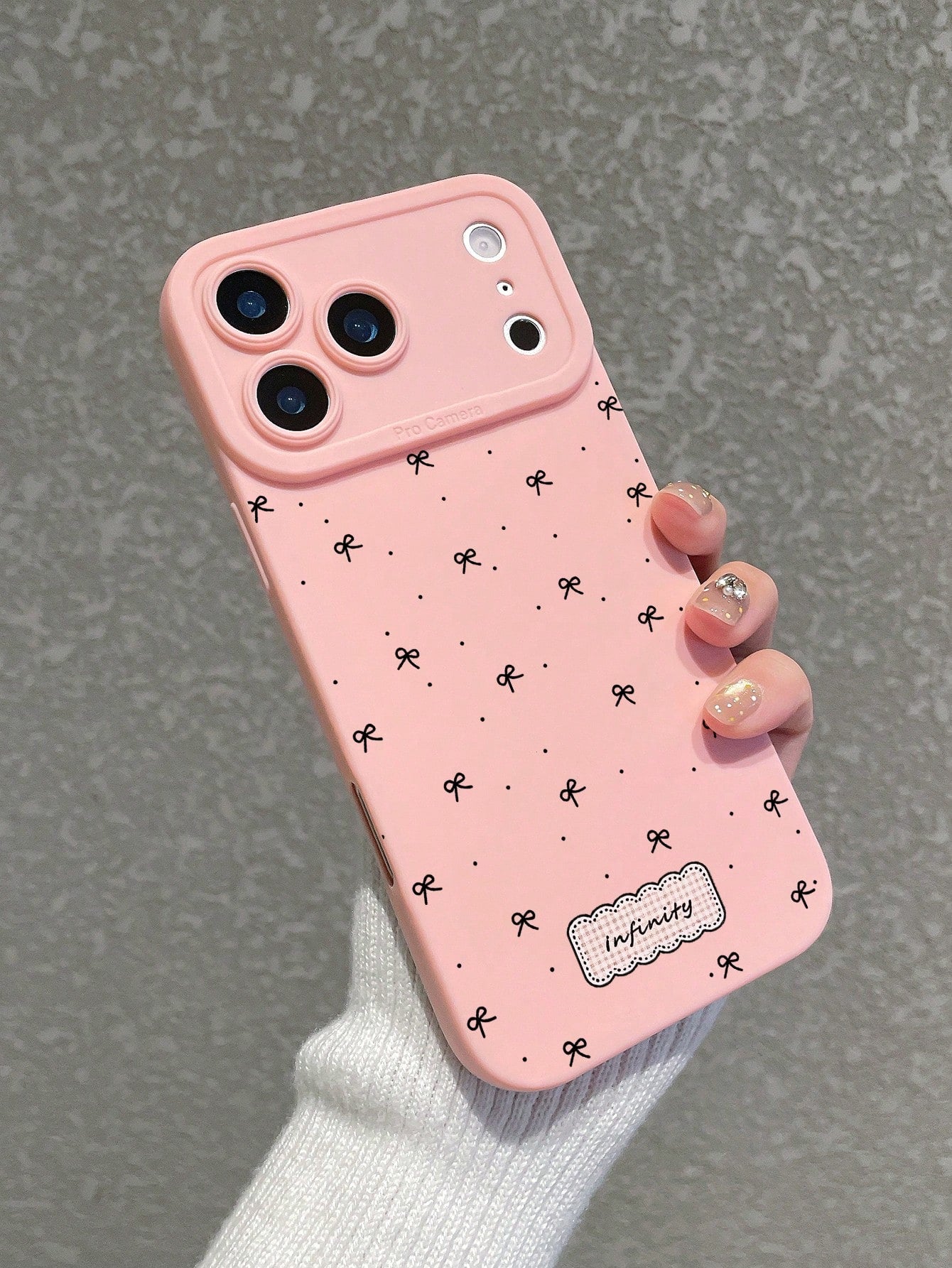 1pc Aesthetic Coquette All-Over Print Mini Bow & Infinit Letter Label Pink Phone Case, Ins Korean Style Soft Girl Healing Vibe Matte Soft Shell, Pink Bow Phone Case, Coquette Pure Girl Style Protectiv