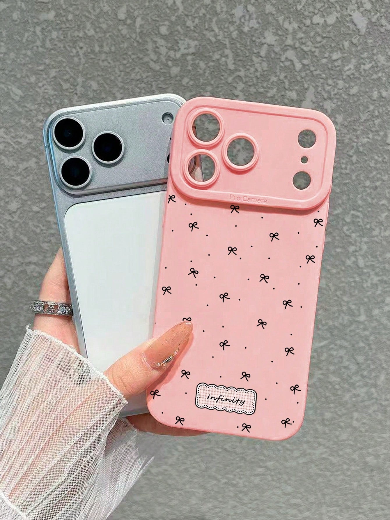 1pc Aesthetic Coquette All-Over Print Mini Bow & Infinit Letter Label Pink Phone Case, Ins Korean Style Soft Girl Healing Vibe Matte Soft Shell, Pink Bow Phone Case, Coquette Pure Girl Style Protectiv