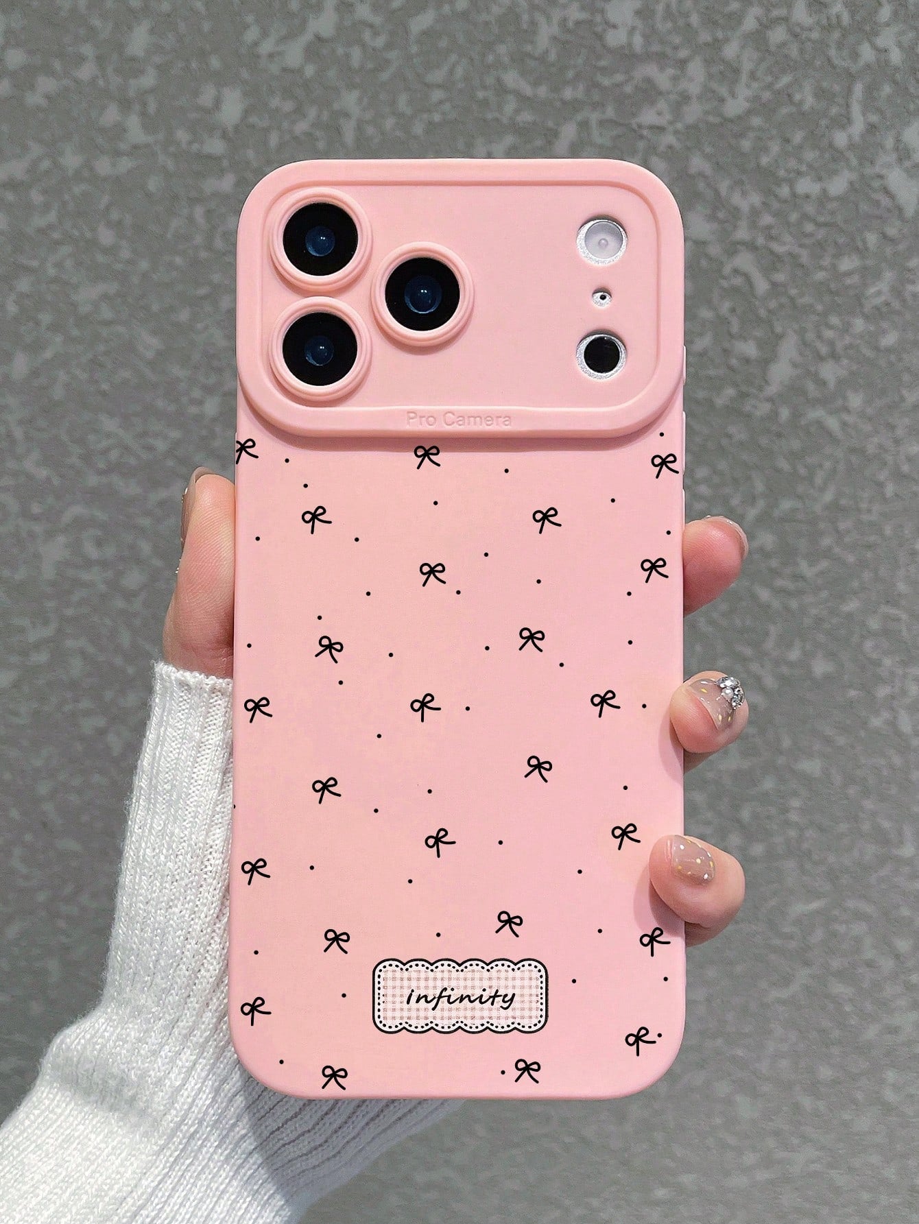 1pc Aesthetic Coquette All-Over Print Mini Bow & Infinit Letter Label Pink Phone Case, Ins Korean Style Soft Girl Healing Vibe Matte Soft Shell, Pink Bow Phone Case, Coquette Pure Girl Style Protectiv