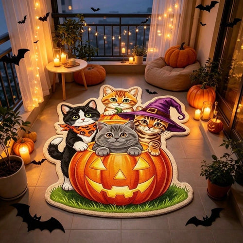 1pc American Halloween Theme Cat Pumpkin Alien 2D Flat Doormat, Hand-Cut With 1-5cm Error, Bathroom Rug, Home Decor, Living Room Small Rug, Bedroom Carpet, Washable