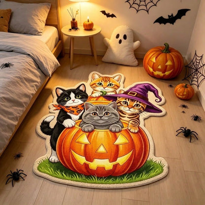 1pc American Halloween Theme Cat Pumpkin Alien 2D Flat Doormat, Hand-Cut With 1-5cm Error, Bathroom Rug, Home Decor, Living Room Small Rug, Bedroom Carpet, Washable