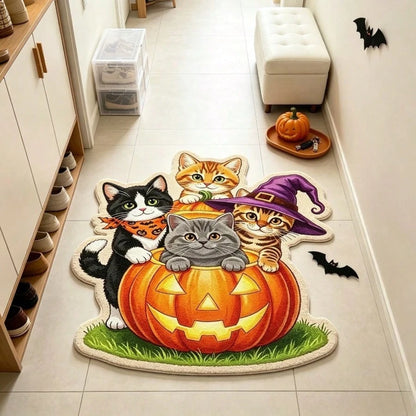 1pc American Halloween Theme Cat Pumpkin Alien 2D Flat Doormat, Hand-Cut With 1-5cm Error, Bathroom Rug, Home Decor, Living Room Small Rug, Bedroom Carpet, Washable