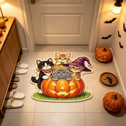 1pc American Halloween Theme Cat Pumpkin Alien 2D Flat Doormat, Hand-Cut With 1-5cm Error, Bathroom Rug, Home Decor, Living Room Small Rug, Bedroom Carpet, Washable