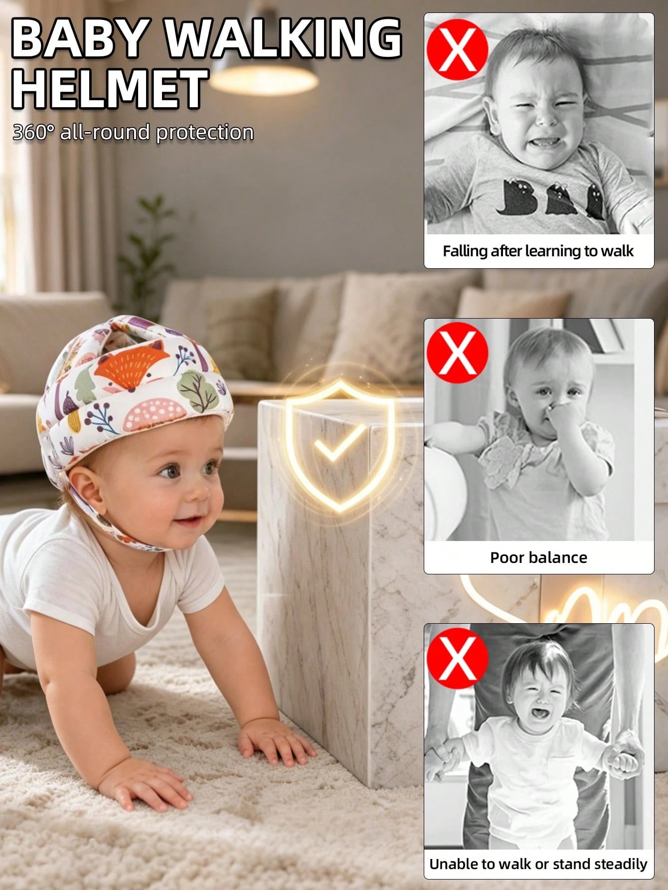 1pc Anti-Fall Baby Head Protection Hat, Toddler Walking Safety Helmet, Adjustable Size, Breathable Mesh, Anti-Collision Head Guard For Babies 8-36 Months, Baby Walking Protection Pillow Helmet