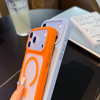 1pc Apple 17 Ice Mist Striped Corrugated Anti-Slip Skin-Feel Magnetic 2-In-1 Frame Phone Case