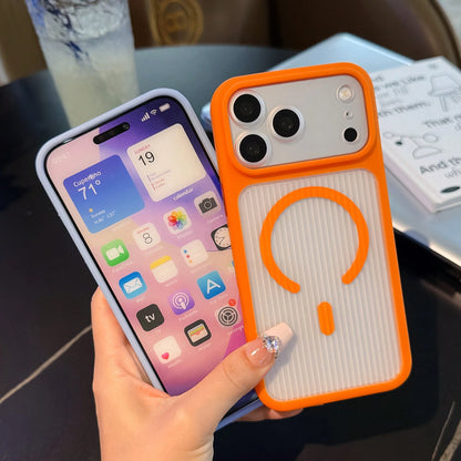1pc Apple 17 Ice Mist Striped Corrugated Anti-Slip Skin-Feel Magnetic 2-In-1 Frame Phone Case