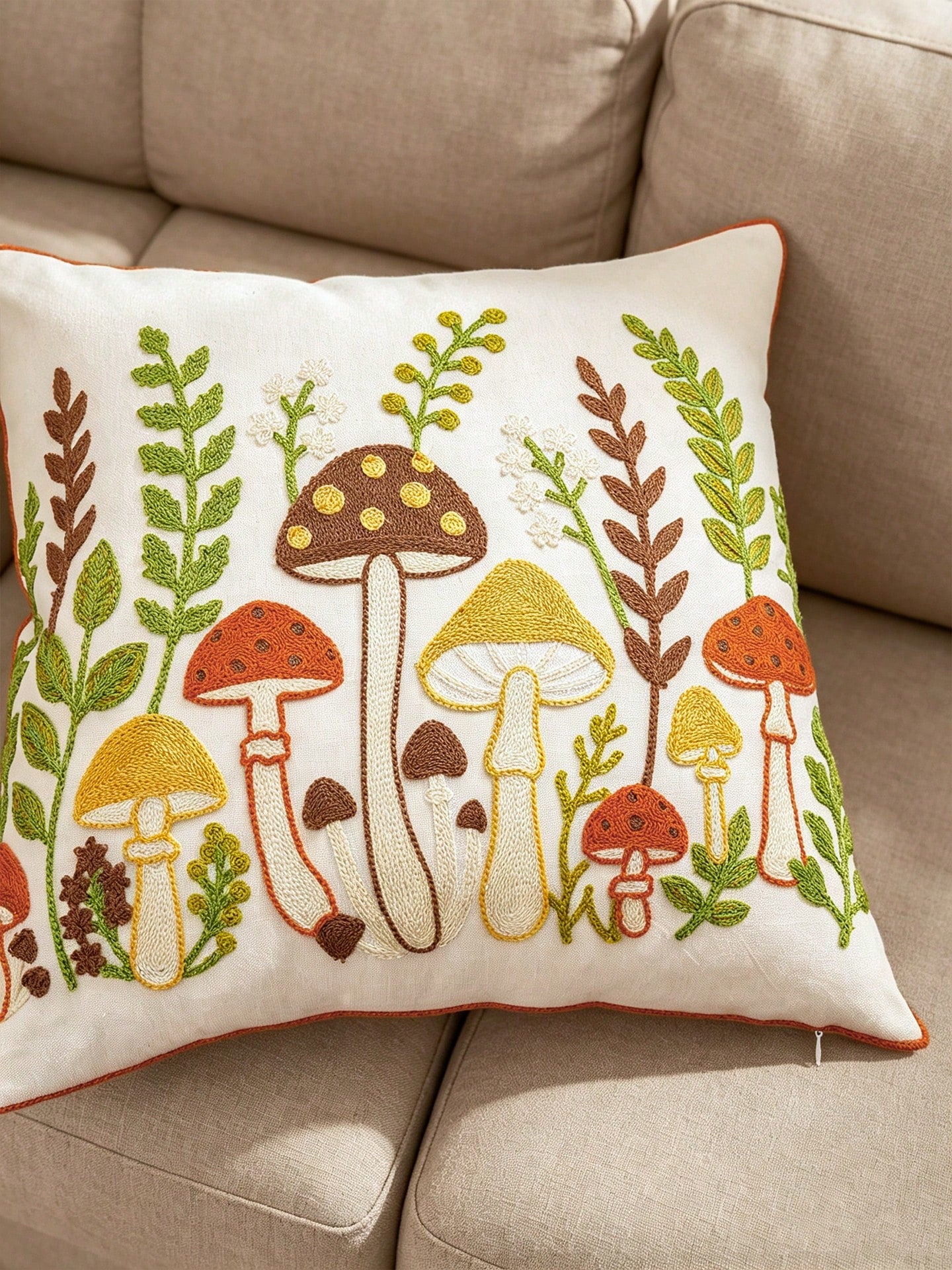 1PC Autumn Mushroom Embroidered Pillow Cover, Multiple Sizes Available, Universal Home Decor For Sofa & Bed, Special Pillowcase For Harvest Festival, Insert Not Included