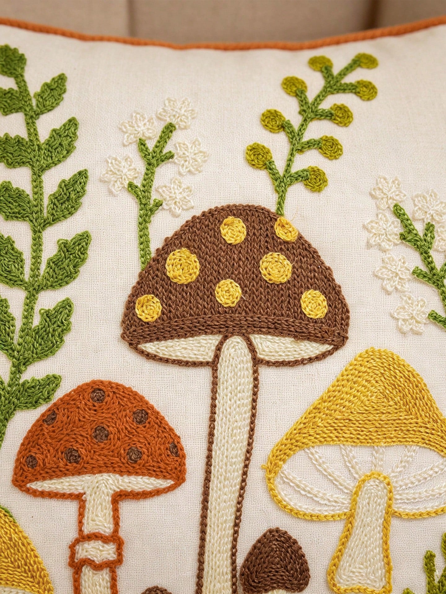 1PC Autumn Mushroom Embroidered Pillow Cover, Multiple Sizes Available, Universal Home Decor For Sofa & Bed, Special Pillowcase For Harvest Festival, Insert Not Included