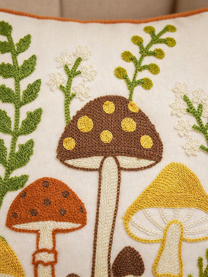 1PC Autumn Mushroom Embroidered Pillow Cover, Multiple Sizes Available, Universal Home Decor For Sofa & Bed, Special Pillowcase For Harvest Festival, Insert Not Included