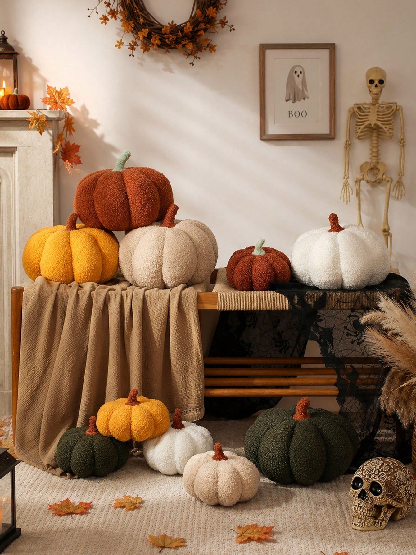 1pc Autumn Pumpkin Cushions, Halloween Decorative Pumpkins, Soft-Stuffed Harvest Decorations, Ideal For Dining Tables, Shelves, Sofas And Mantelpieces, Thanksgiving Home Decor