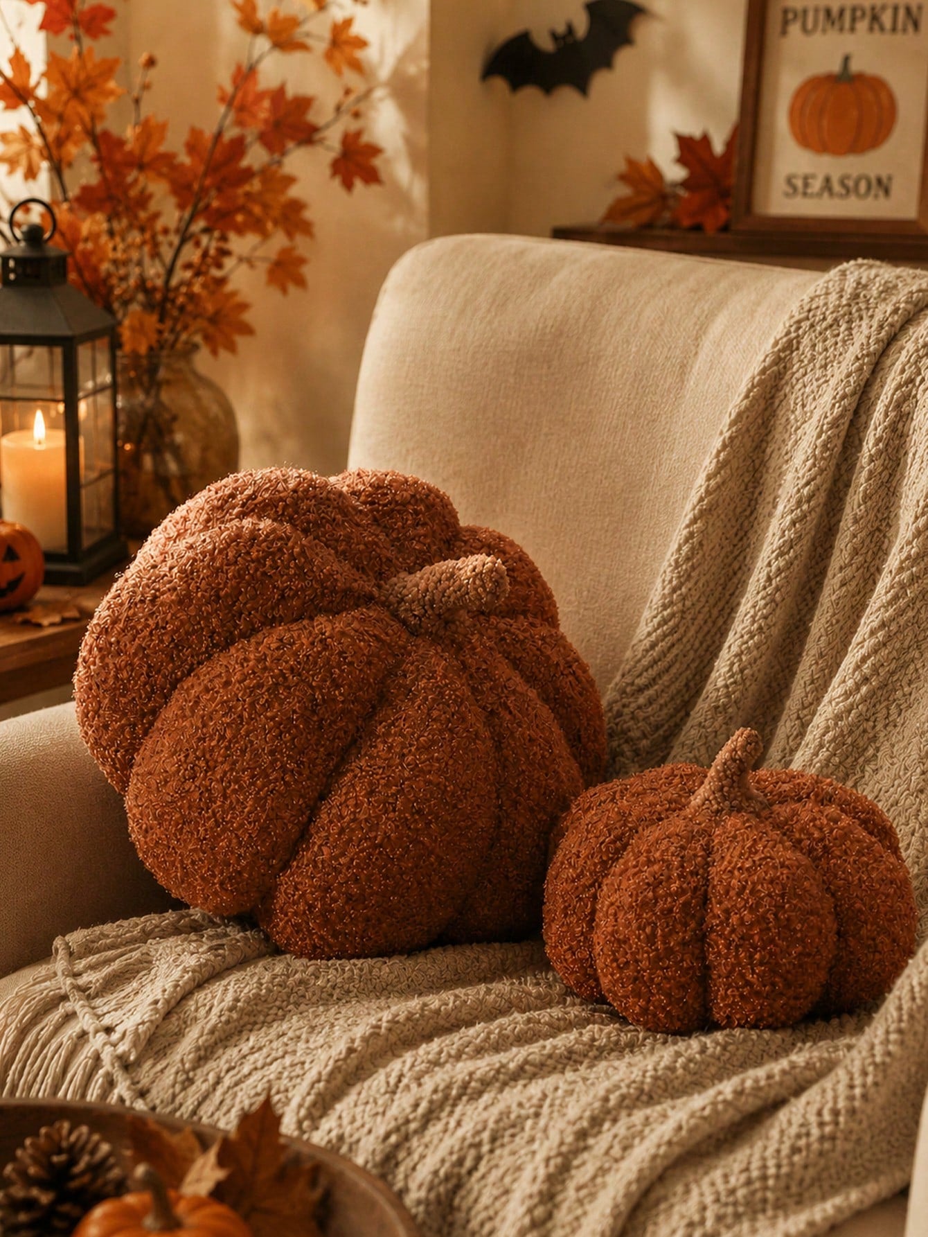 1pc Autumn Pumpkin Cushions, Halloween Decorative Pumpkins, Soft-Stuffed Harvest Decorations, Ideal For Dining Tables, Shelves, Sofas And Mantelpieces, Thanksgiving Home Decor