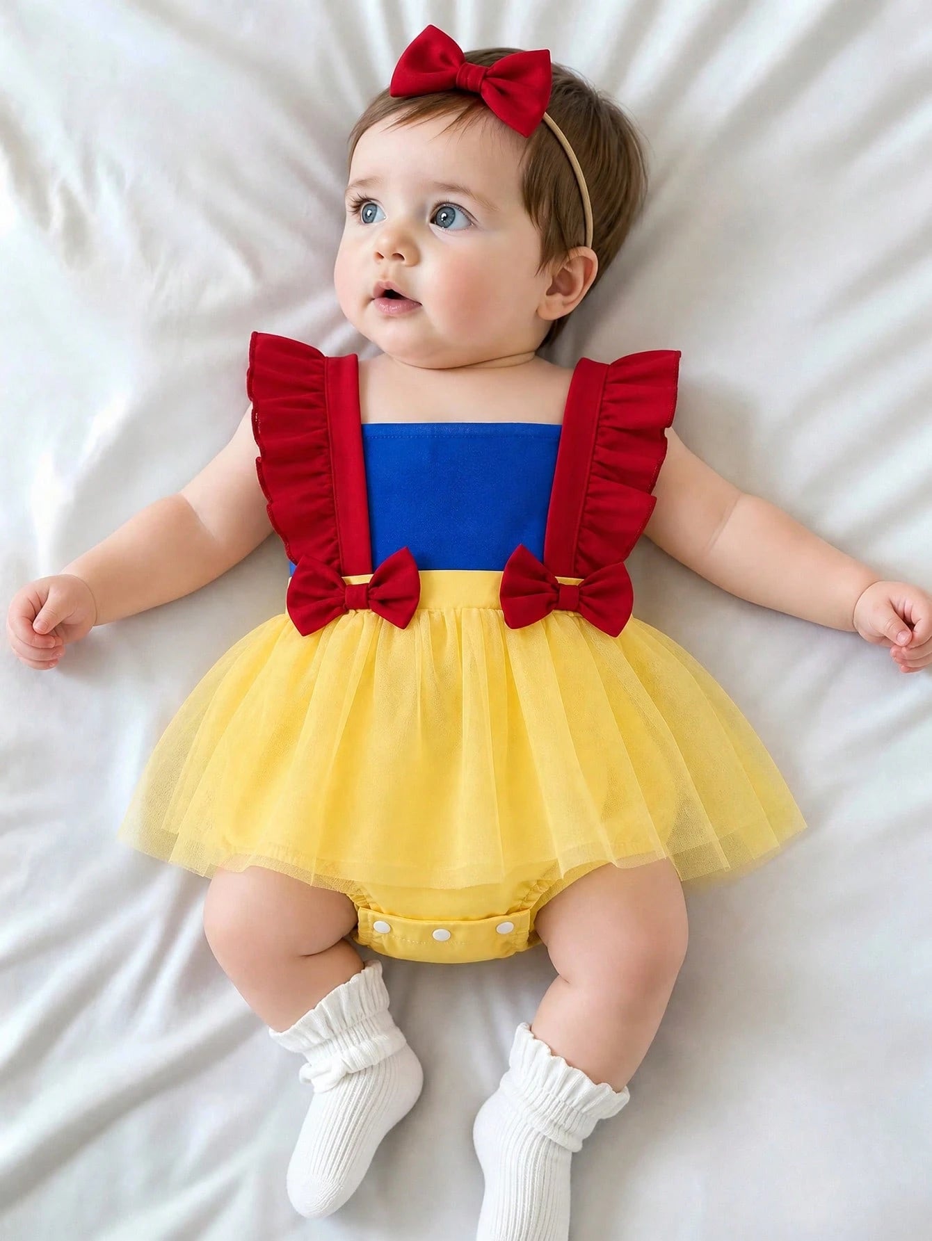 1pc Baby Girl Cute Multicolor Bow Fluffy Tulle Dress With Headband, Summer Style