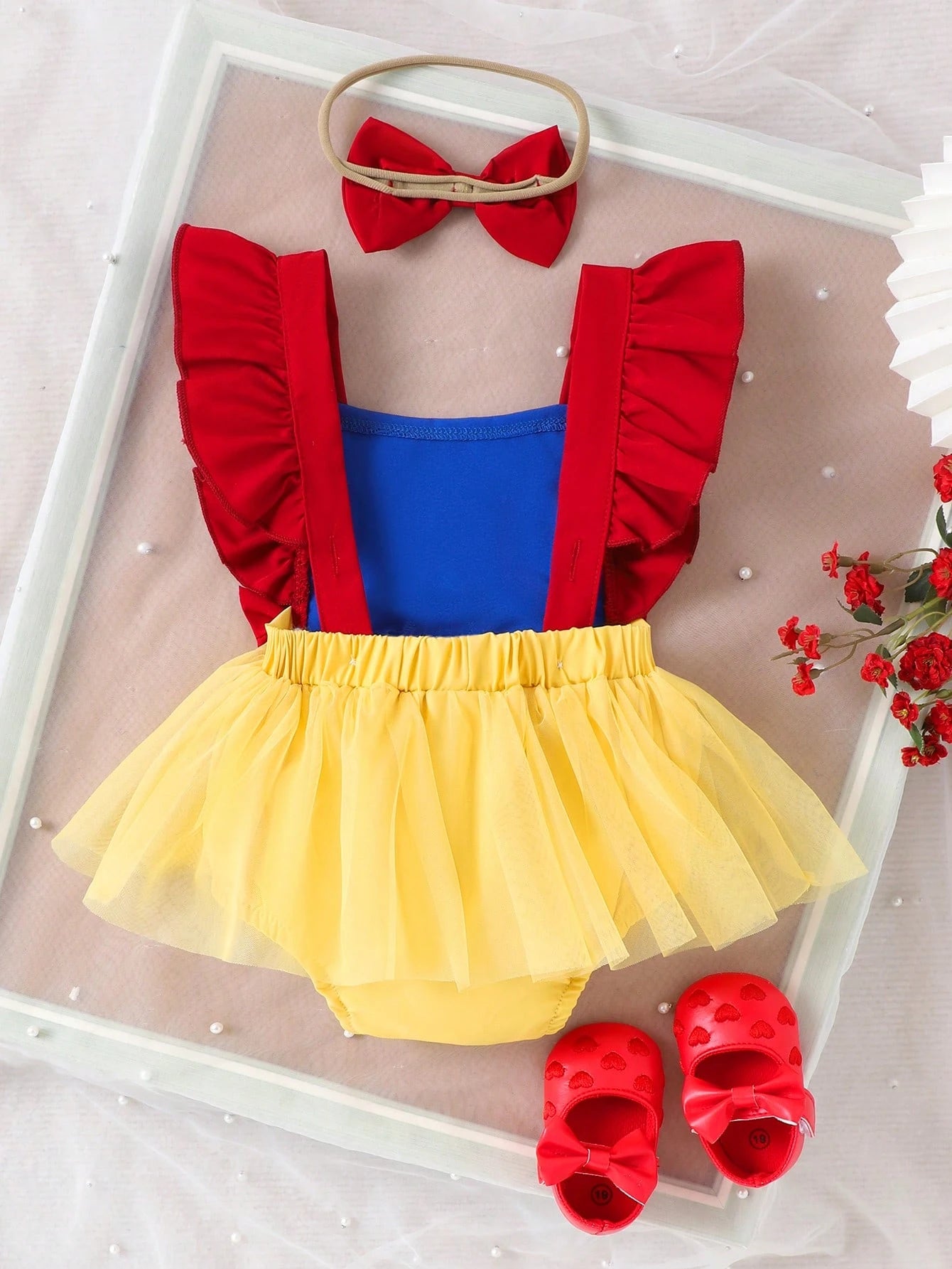 1pc Baby Girl Cute Multicolor Bow Fluffy Tulle Dress With Headband, Summer Style