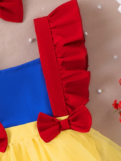 1pc Baby Girl Cute Multicolor Bow Fluffy Tulle Dress With Headband, Summer Style