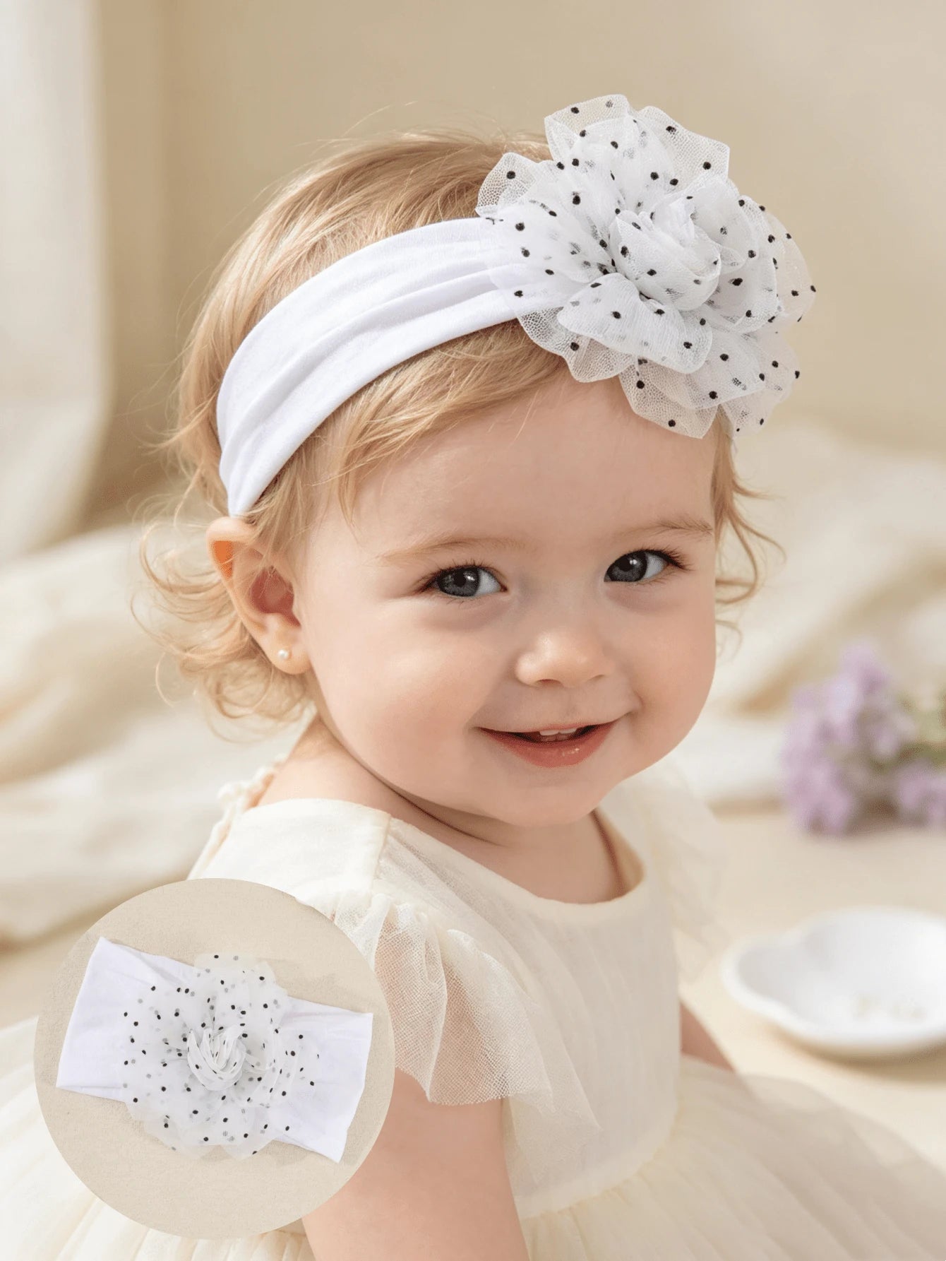 1pc Baby Girl European & American Soft Elastic Comfortable Polka Dot Bow Headband, Suitable For Daily Wear, Holidays And Weddings