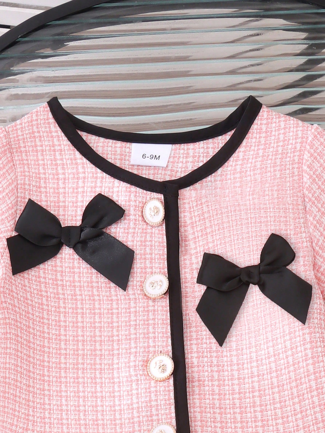 1pc Baby Girl Sweet Contrast Color Round Neck Bow Button Short Sleeve Dress Spring Summer