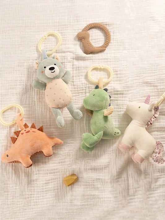 1pc Baby Plush Animal Stuffed Toy Rattle Ornament, Suitable For Car Seat And Stroller, Newborn Gift, Wind Chime, Pendant Decoration For Baby Room, Infant Sensory Soft Toy- Bear, Unicorn, Dinosaur