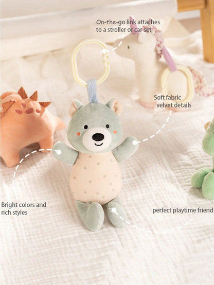 1pc Baby Plush Animal Stuffed Toy Rattle Ornament, Suitable For Car Seat And Stroller, Newborn Gift, Wind Chime, Pendant Decoration For Baby Room, Infant Sensory Soft Toy- Bear, Unicorn, Dinosaur