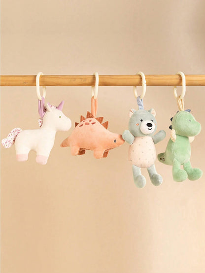 1pc Baby Plush Animal Stuffed Toy Rattle Ornament, Suitable For Car Seat And Stroller, Newborn Gift, Wind Chime, Pendant Decoration For Baby Room, Infant Sensory Soft Toy- Bear, Unicorn, Dinosaur