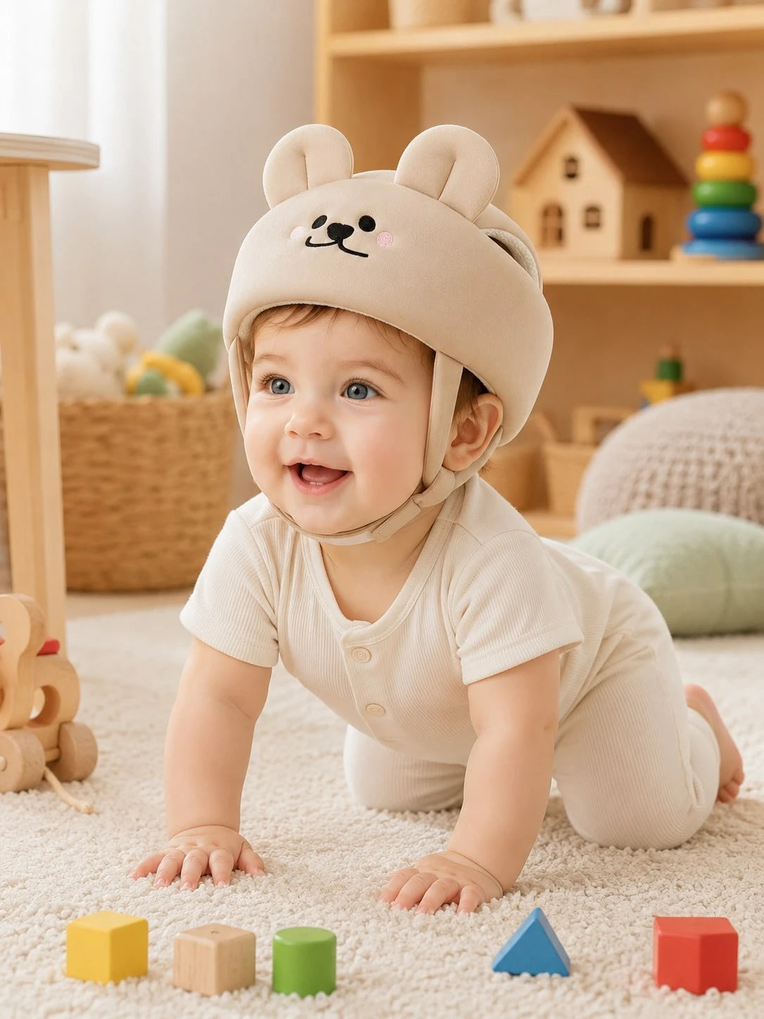 1pc Baby Toddler Soft Head Protector Hat, Cute Adjustable Anti-Bump Head Guard Cap For Crawling, Walking & Indoor Play, Unisex