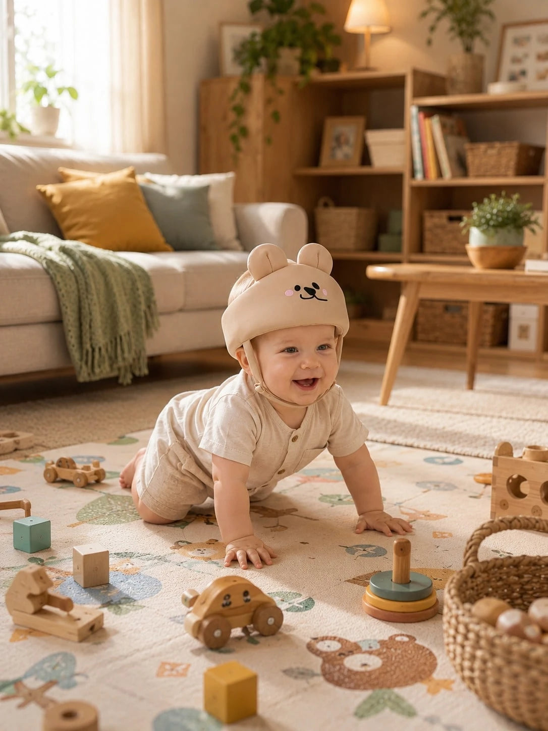 1pc Baby Toddler Soft Head Protector Hat, Cute Adjustable Anti-Bump Head Guard Cap For Crawling, Walking & Indoor Play, Unisex