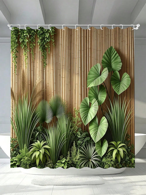 1pc Bamboo Forest Tropical Greenery Shower Curtain- Suitable For Bathroom Decor, Bathroom Curtain- Easy To Clean, Exquisite Home Decor, Bathroom Partition Curtain, Decorative Shower Curtain, Bathroo