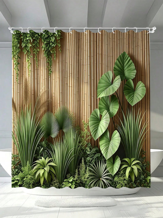 1pc Bamboo Forest Tropical Greenery Shower Curtain- Suitable For Bathroom Decor, Bathroom Curtain- Easy To Clean, Exquisite Home Decor, Bathroom Partition Curtain, Decorative Shower Curtain, Bathroo