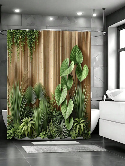 1pc Bamboo Forest Tropical Greenery Shower Curtain- Suitable For Bathroom Decor, Bathroom Curtain- Easy To Clean, Exquisite Home Decor, Bathroom Partition Curtain, Decorative Shower Curtain, Bathroo