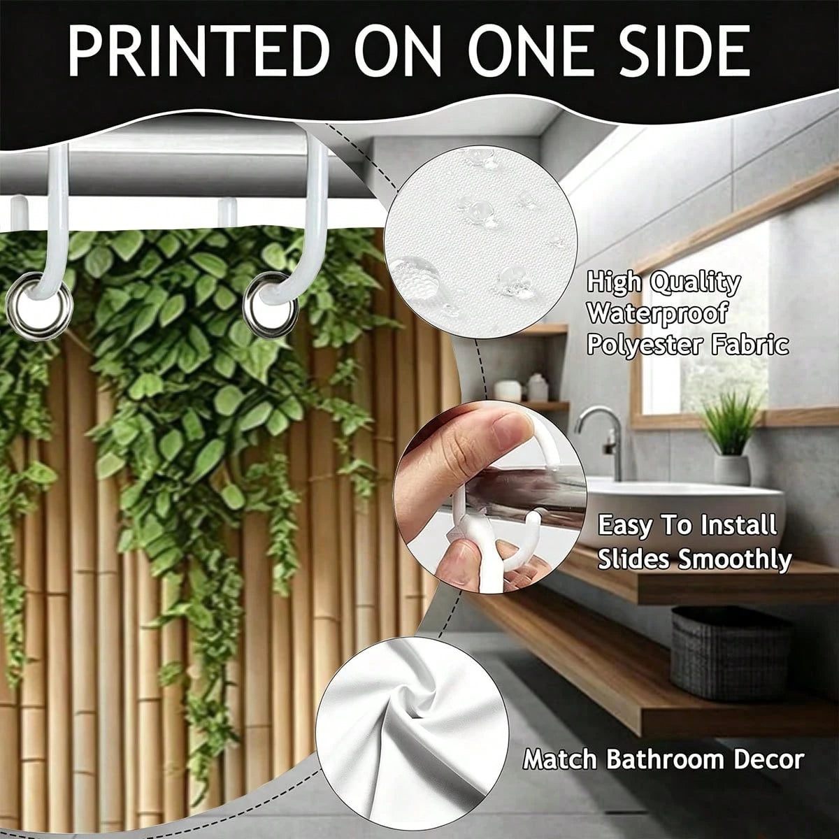 1pc Bamboo Forest Tropical Greenery Shower Curtain- Suitable For Bathroom Decor, Bathroom Curtain- Easy To Clean, Exquisite Home Decor, Bathroom Partition Curtain, Decorative Shower Curtain, Bathroo