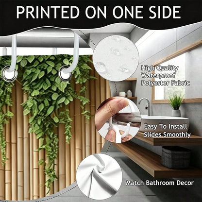 1pc Bamboo Forest Tropical Greenery Shower Curtain- Suitable For Bathroom Decor, Bathroom Curtain- Easy To Clean, Exquisite Home Decor, Bathroom Partition Curtain, Decorative Shower Curtain, Bathroo