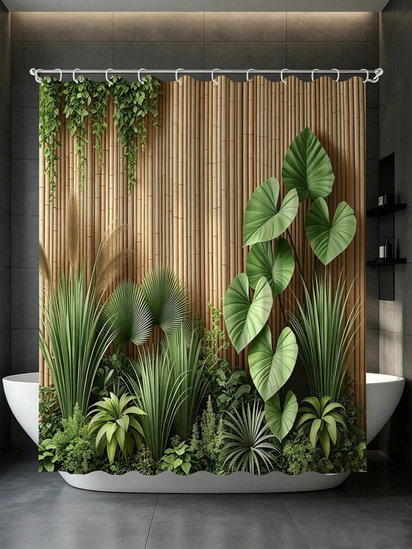 1pc Bamboo Forest Tropical Greenery Shower Curtain- Suitable For Bathroom Decor, Bathroom Curtain- Easy To Clean, Exquisite Home Decor, Bathroom Partition Curtain, Decorative Shower Curtain, Bathroo