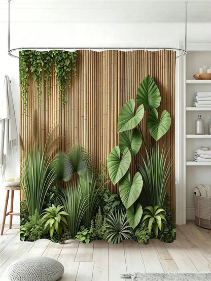 1pc Bamboo Forest Tropical Greenery Shower Curtain- Suitable For Bathroom Decor, Bathroom Curtain- Easy To Clean, Exquisite Home Decor, Bathroom Partition Curtain, Decorative Shower Curtain, Bathroo