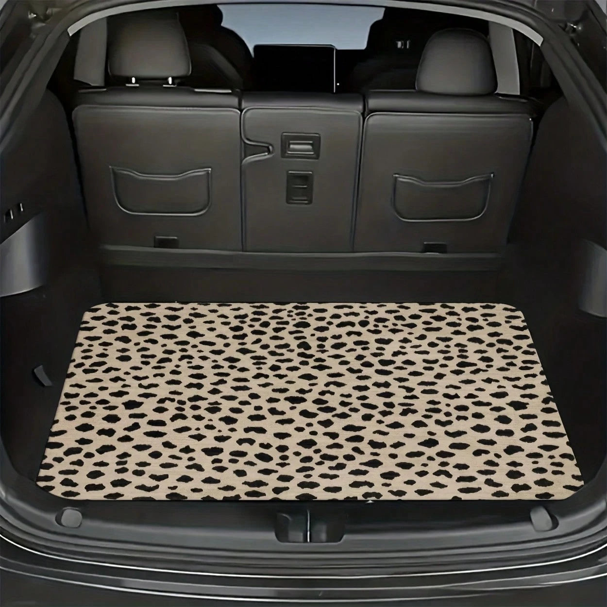 1Pc Beige Black Leopard Print Car Trunk Mat, Universal Fit Cargo Liner, Waterproof & Dustproof, Non-Slip & Wear-Resistant, Easy To Clean, Neutral Animal Pattern, Automotive Rear Trunk Floor Protector
