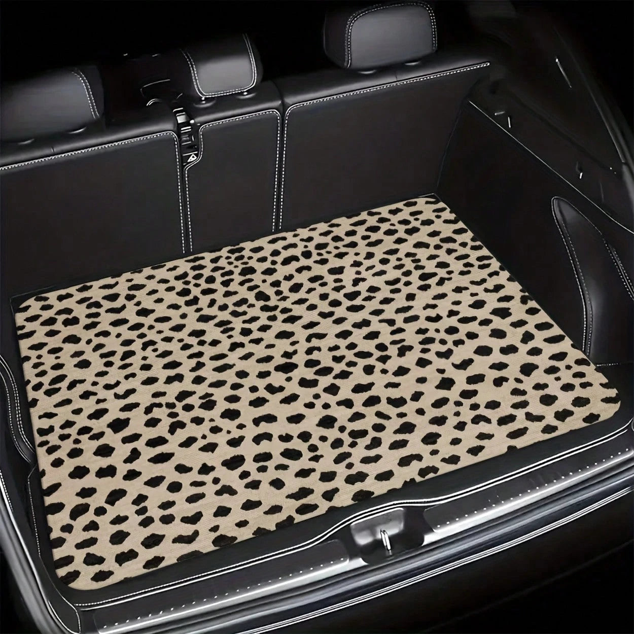 1Pc Beige Black Leopard Print Car Trunk Mat, Universal Fit Cargo Liner, Waterproof & Dustproof, Non-Slip & Wear-Resistant, Easy To Clean, Neutral Animal Pattern, Automotive Rear Trunk Floor Protector