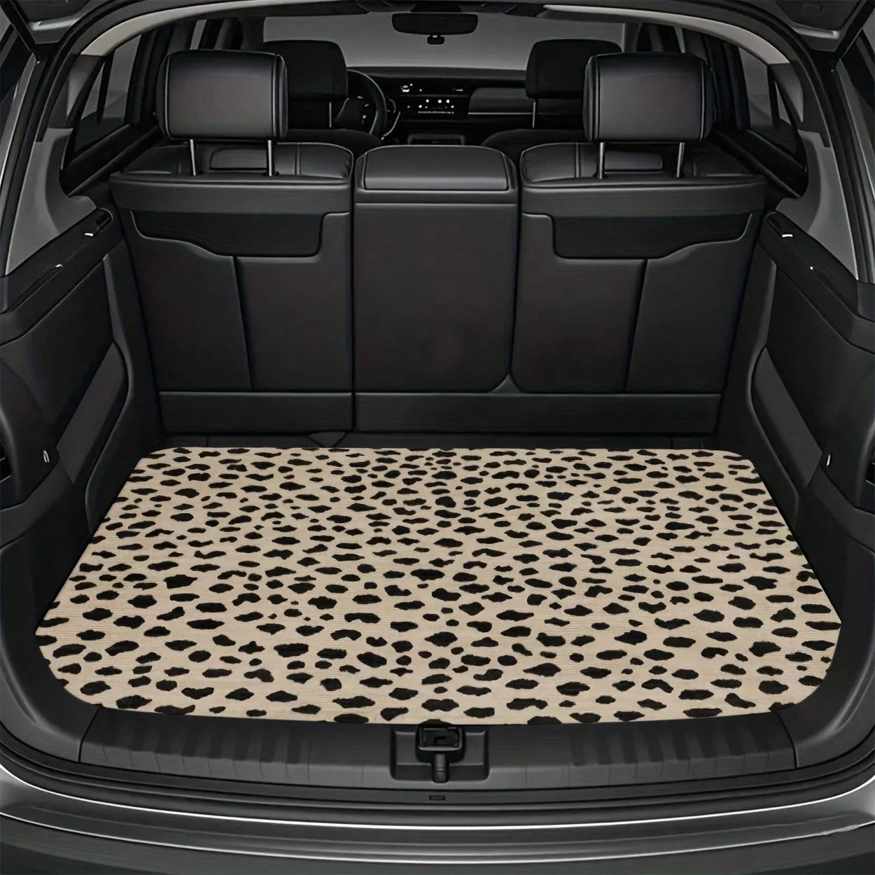 1Pc Beige Black Leopard Print Car Trunk Mat, Universal Fit Cargo Liner, Waterproof & Dustproof, Non-Slip & Wear-Resistant, Easy To Clean, Neutral Animal Pattern, Automotive Rear Trunk Floor Protector