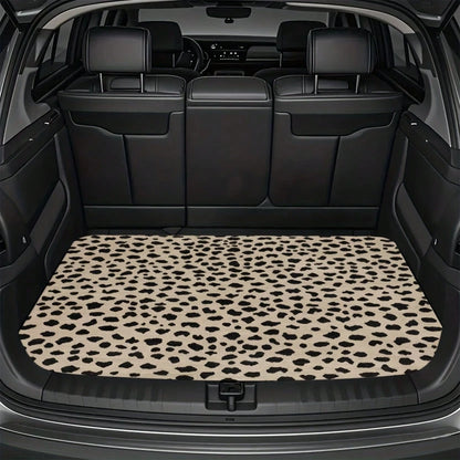1Pc Beige Black Leopard Print Car Trunk Mat, Universal Fit Cargo Liner, Waterproof & Dustproof, Non-Slip & Wear-Resistant, Easy To Clean, Neutral Animal Pattern, Automotive Rear Trunk Floor Protector