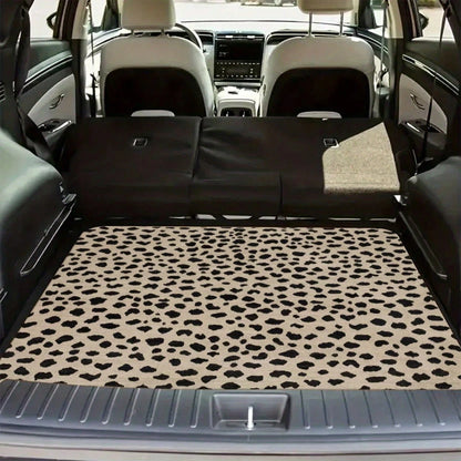 1Pc Beige Black Leopard Print Car Trunk Mat, Universal Fit Cargo Liner, Waterproof & Dustproof, Non-Slip & Wear-Resistant, Easy To Clean, Neutral Animal Pattern, Automotive Rear Trunk Floor Protector