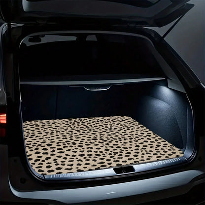 1Pc Beige Black Leopard Print Car Trunk Mat, Universal Fit Cargo Liner, Waterproof & Dustproof, Non-Slip & Wear-Resistant, Easy To Clean, Neutral Animal Pattern, Automotive Rear Trunk Floor Protector
