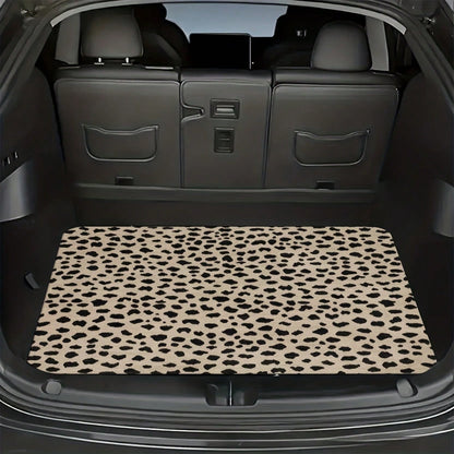 1Pc Beige Black Leopard Print Car Trunk Mat, Universal Fit Cargo Liner, Waterproof & Dustproof, Non-Slip & Wear-Resistant, Easy To Clean, Neutral Animal Pattern, Automotive Rear Trunk Floor Protector