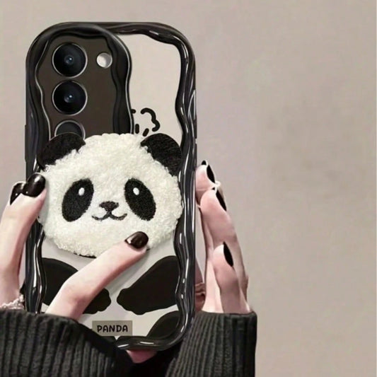 1pc Black & White Wavy Border 3D Plush Panda Pattern Shockproof TPU Phone Case Compatible With 17/17 Pro/17 Pro Max, 16/15, 15 Pro Max, 13/14/11/12/14 Pro Max, XS/XR/X/8/7/8 Plus/7 Plus, Galaxy S22/23