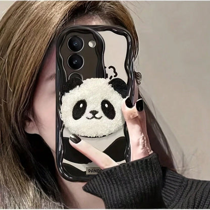 1pc Black & White Wavy Border 3D Plush Panda Pattern Shockproof TPU Phone Case Compatible With 17/17 Pro/17 Pro Max, 16/15, 15 Pro Max, 13/14/11/12/14 Pro Max, XS/XR/X/8/7/8 Plus/7 Plus, Galaxy S22/23