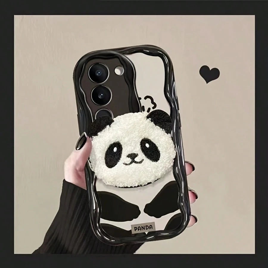 1pc Black & White Wavy Border 3D Plush Panda Pattern Shockproof TPU Phone Case Compatible With 17/17 Pro/17 Pro Max, 16/15, 15 Pro Max, 13/14/11/12/14 Pro Max, XS/XR/X/8/7/8 Plus/7 Plus, Galaxy S22/23