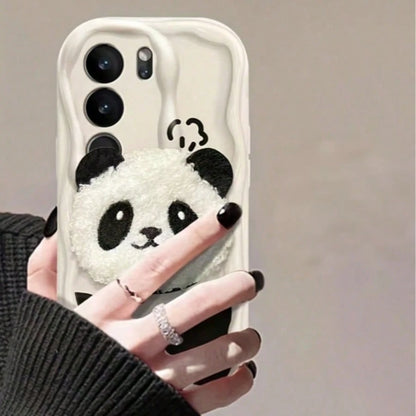 1pc Black & White Wavy Border 3D Plush Panda Pattern Shockproof TPU Phone Case Compatible With 17/17 Pro/17 Pro Max, 16/15, 15 Pro Max, 13/14/11/12/14 Pro Max, XS/XR/X/8/7/8 Plus/7 Plus, Galaxy S22/23