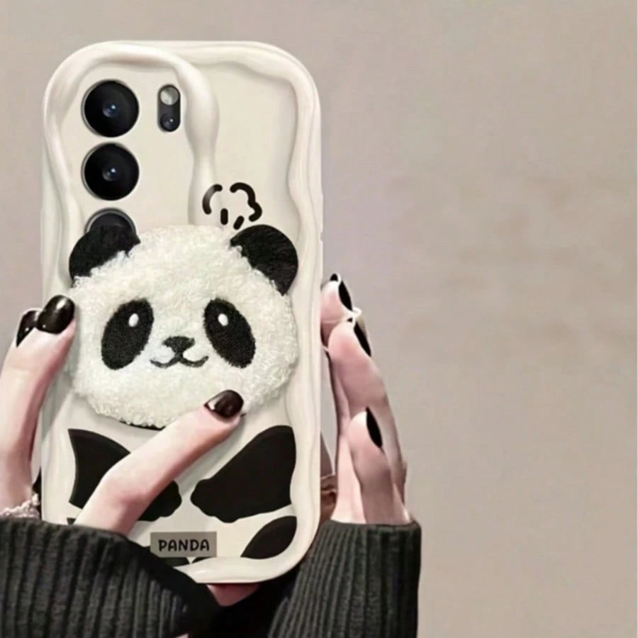 1pc Black & White Wavy Border 3D Plush Panda Pattern Shockproof TPU Phone Case Compatible With 17/17 Pro/17 Pro Max, 16/15, 15 Pro Max, 13/14/11/12/14 Pro Max, XS/XR/X/8/7/8 Plus/7 Plus, Galaxy S22/23