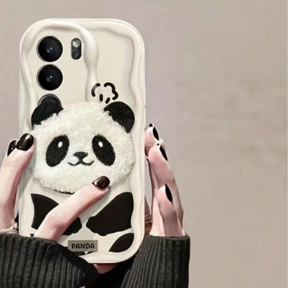 1pc Black & White Wavy Border 3D Plush Panda Pattern Shockproof TPU Phone Case Compatible With 17/17 Pro/17 Pro Max, 16/15, 15 Pro Max, 13/14/11/12/14 Pro Max, XS/XR/X/8/7/8 Plus/7 Plus, Galaxy S22/23