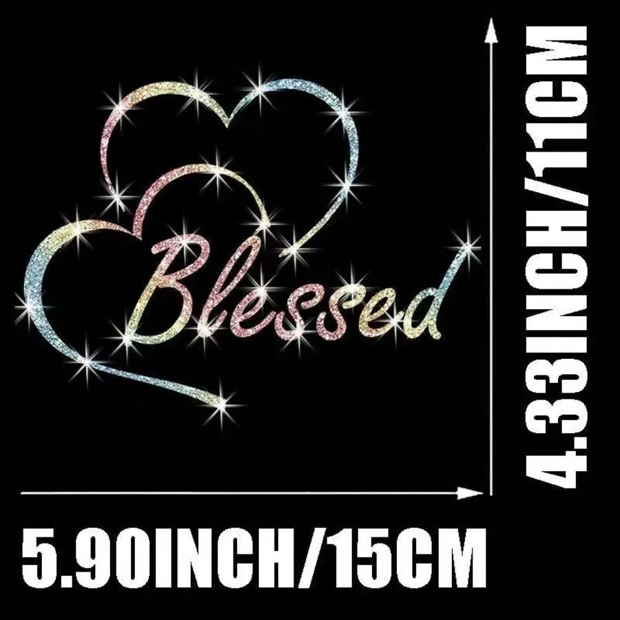 1pc Bling Blessed Heart Reflective Sticker. Waterproof Self-Adhesive Vinyl With Shiny Finish. Easy To Apply, Fits Cars, Luggage And Daily Items, Lovely Decor For Girls.