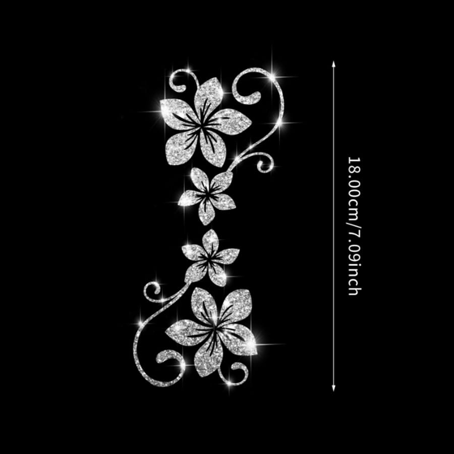1pc Blooming Flower Pattern Car Shiny Sandblasted Decorative Sticker, Glitter Flower Colorful Decorative Decal For Car Window And Body, Personalized Reflective Sticker, Night Reflective Sticker Strip