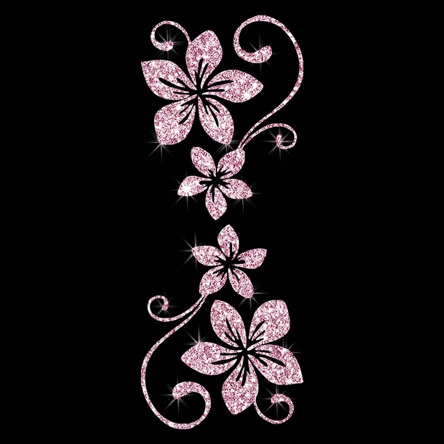 1pc Blooming Flower Pattern Car Shiny Sandblasted Decorative Sticker, Glitter Flower Colorful Decorative Decal For Car Window And Body, Personalized Reflective Sticker, Night Reflective Sticker Strip