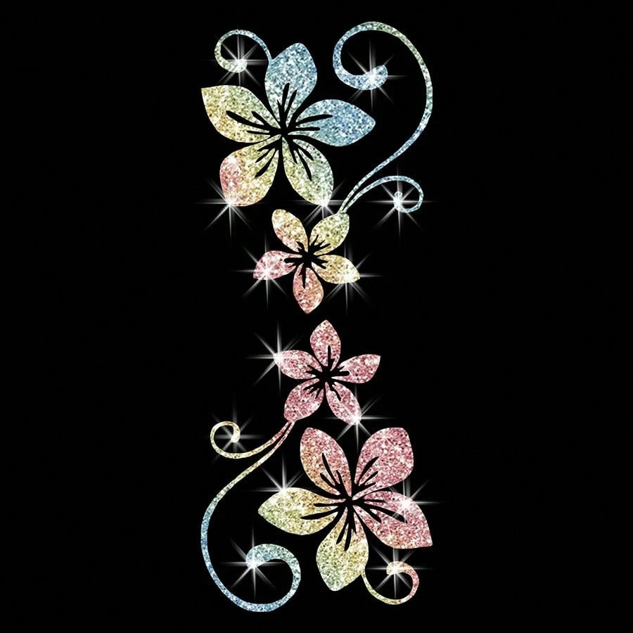 1pc Blooming Flower Pattern Car Shiny Sandblasted Decorative Sticker, Glitter Flower Colorful Decorative Decal For Car Window And Body, Personalized Reflective Sticker, Night Reflective Sticker Strip