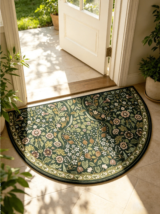 1pc, Bohemian Green Floral Print Semi-Circle, Semi-Circle Design, Suitable For Indoor And Outdoor Use, Perfect For Living Room, Bedroom, Kitchen, Laundry Room, Patio And Carpet Decoration, Faux Stone